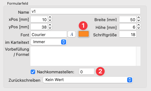 Custom Formulare Textfarbe und Nachkommastellen