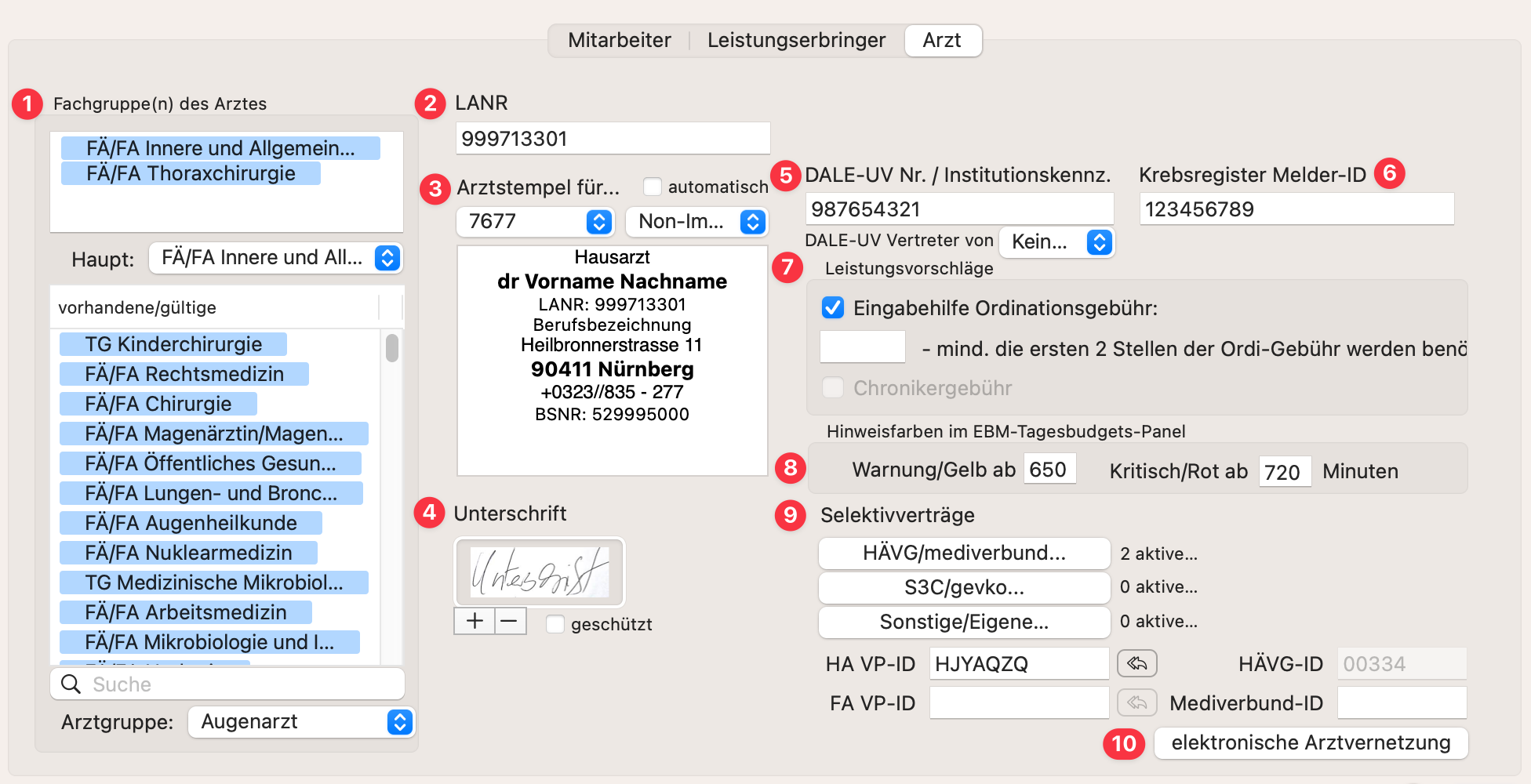 Nutzereinstellungen Arzt