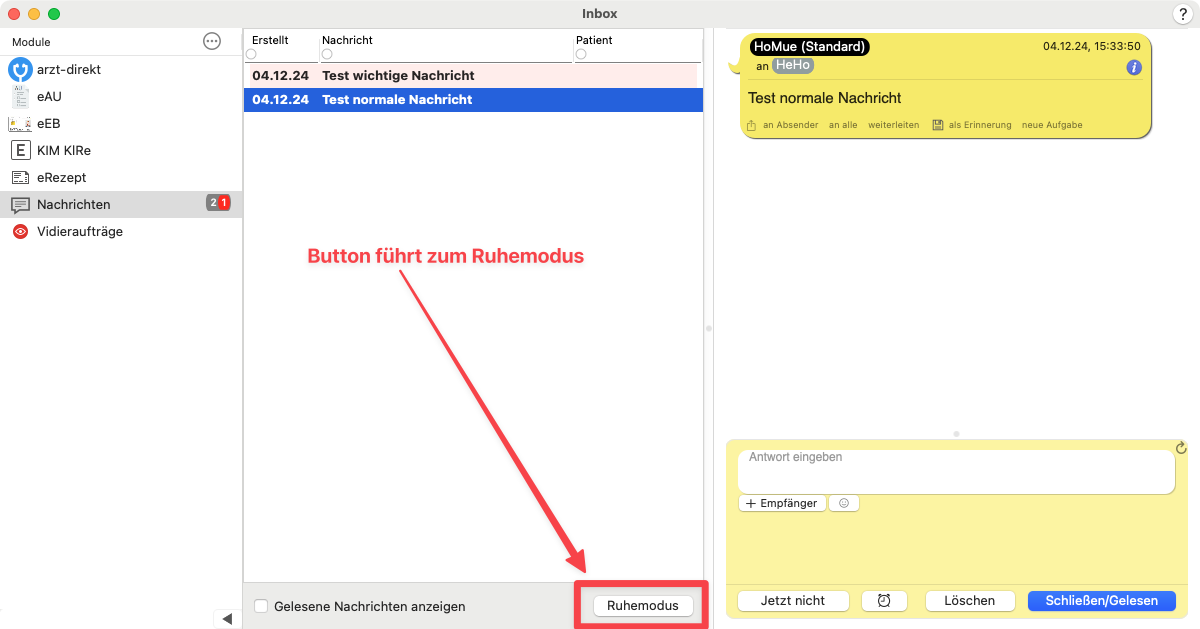 button inbox ruhemodus