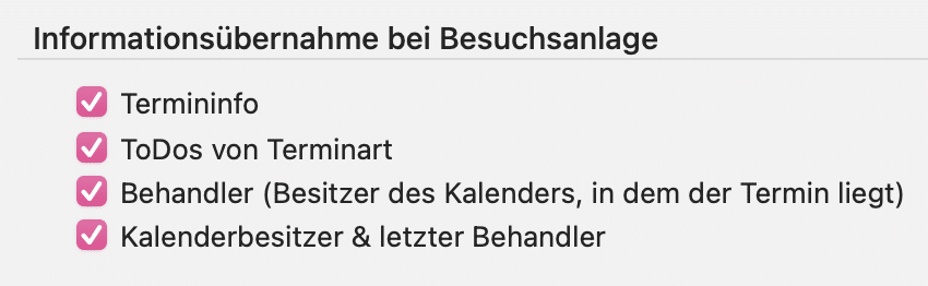 tomedo handbuch kalender einstellungen termin informationsuebernahme bei besuchsanlage