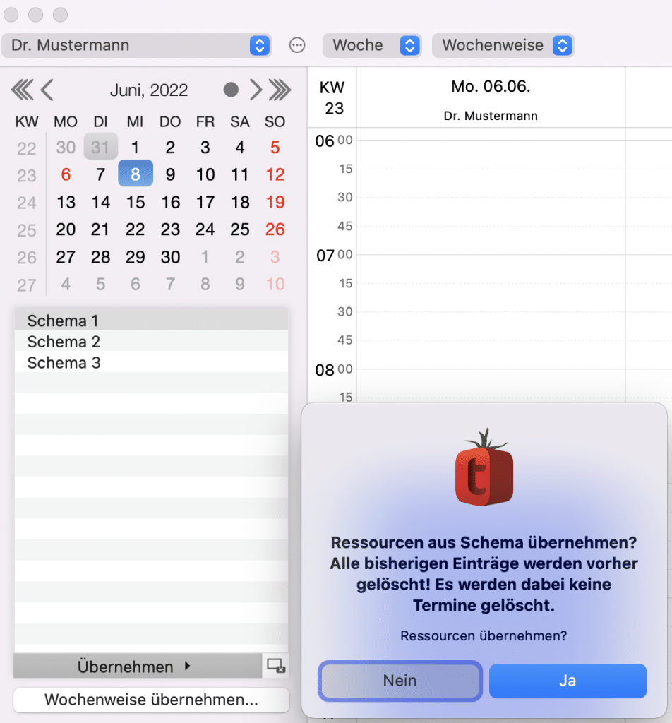 tomedo handbuch kalender schemata uebernehmen