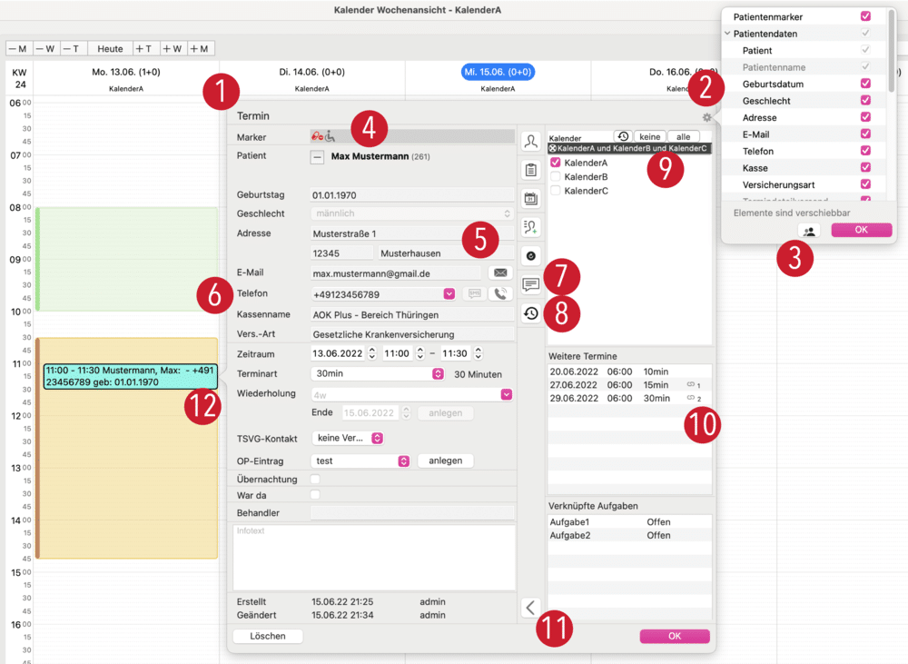 tomedo handbuch kalender termindetails neue popover und konfiguration 2