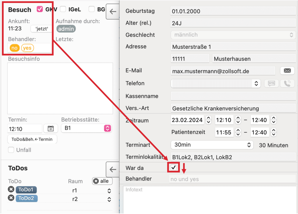 tomedo handbuch kalender termindetails popover behandler feld gesperrt bei besuchsanlage