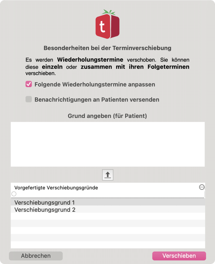tomedo handbuch kalender termine wiederholung verschiebedialog mit folgeterminen