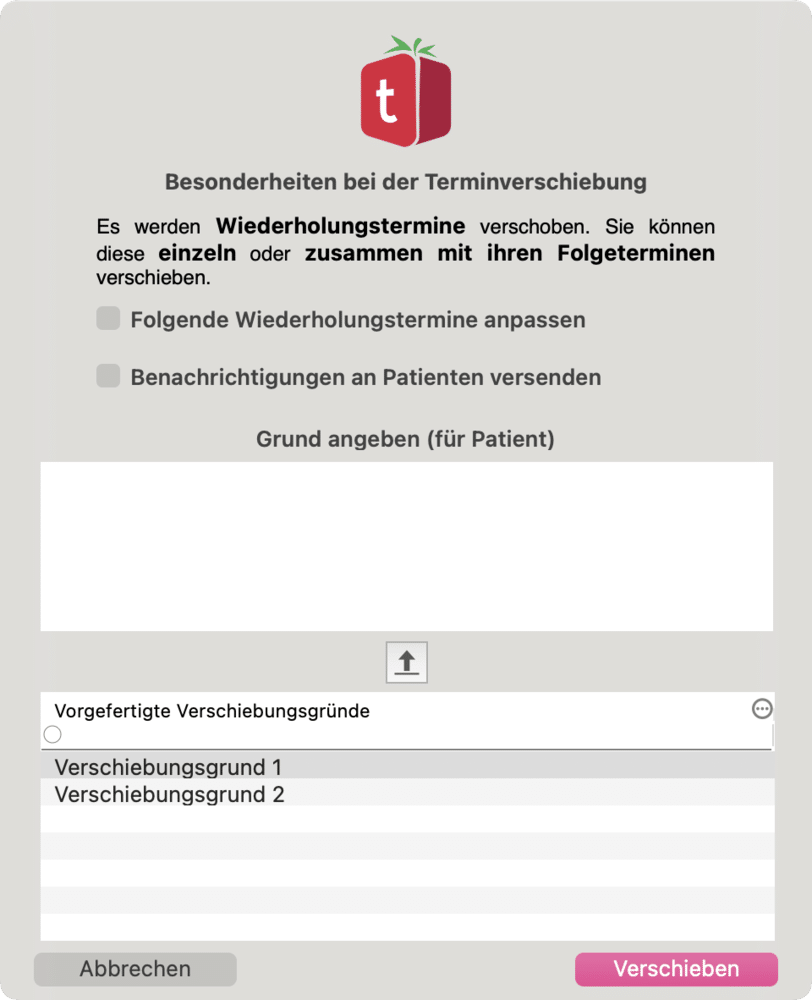 tomedo handbuch kalender termine wiederholung verschiebedialog ohne folgetermine
