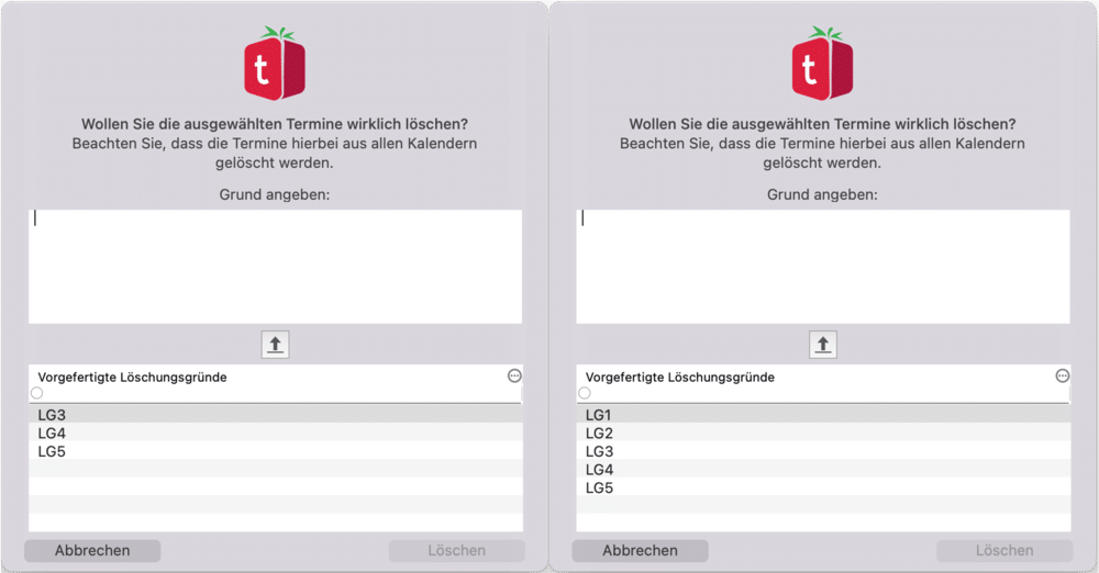 tomedo handbuch kalender terminloeschung loeschen dialog angezeigte loeschgruende