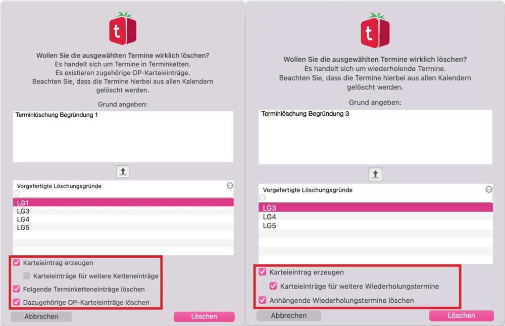 tomedo handbuch kalender terminloeschung loeschen dialog ketten und wiederholungstermine