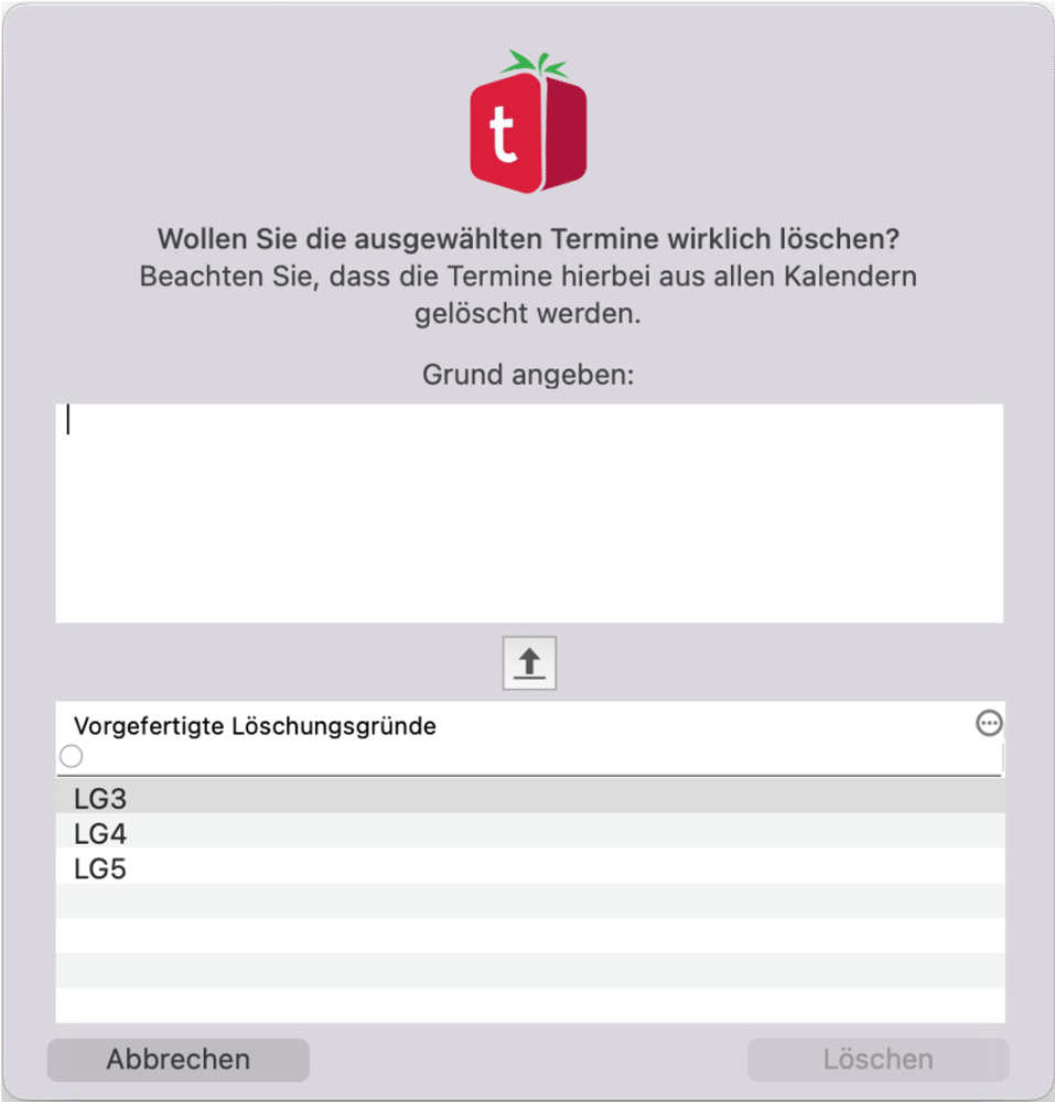 tomedo handbuch kalender terminloeschung loeschen dialog