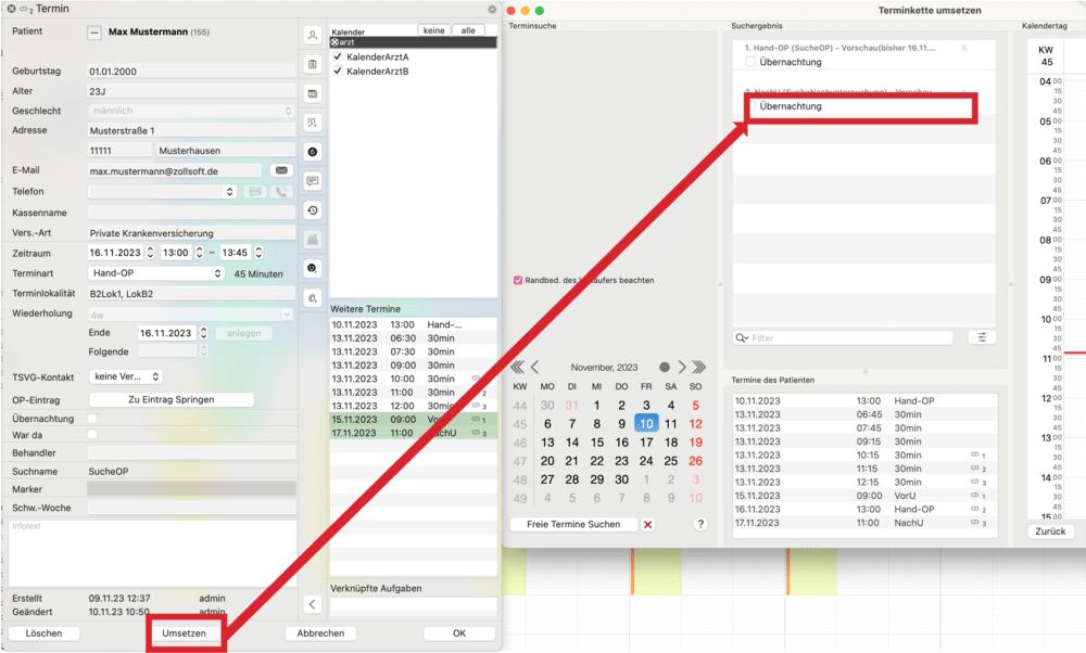 tomedo handbuch kalender terminsuche umsetzen keine manuelle auswahl op karteieintrag