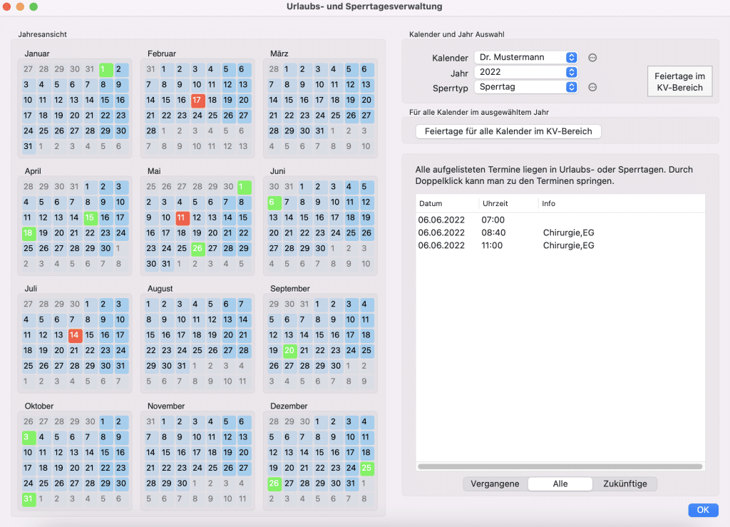 tomedo handbuch kalender urlaubstageverwaltung sperrtageverwaltung