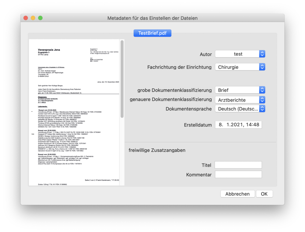 tomedo handbuch kartei ti elektronische patientenakte epa metadaten