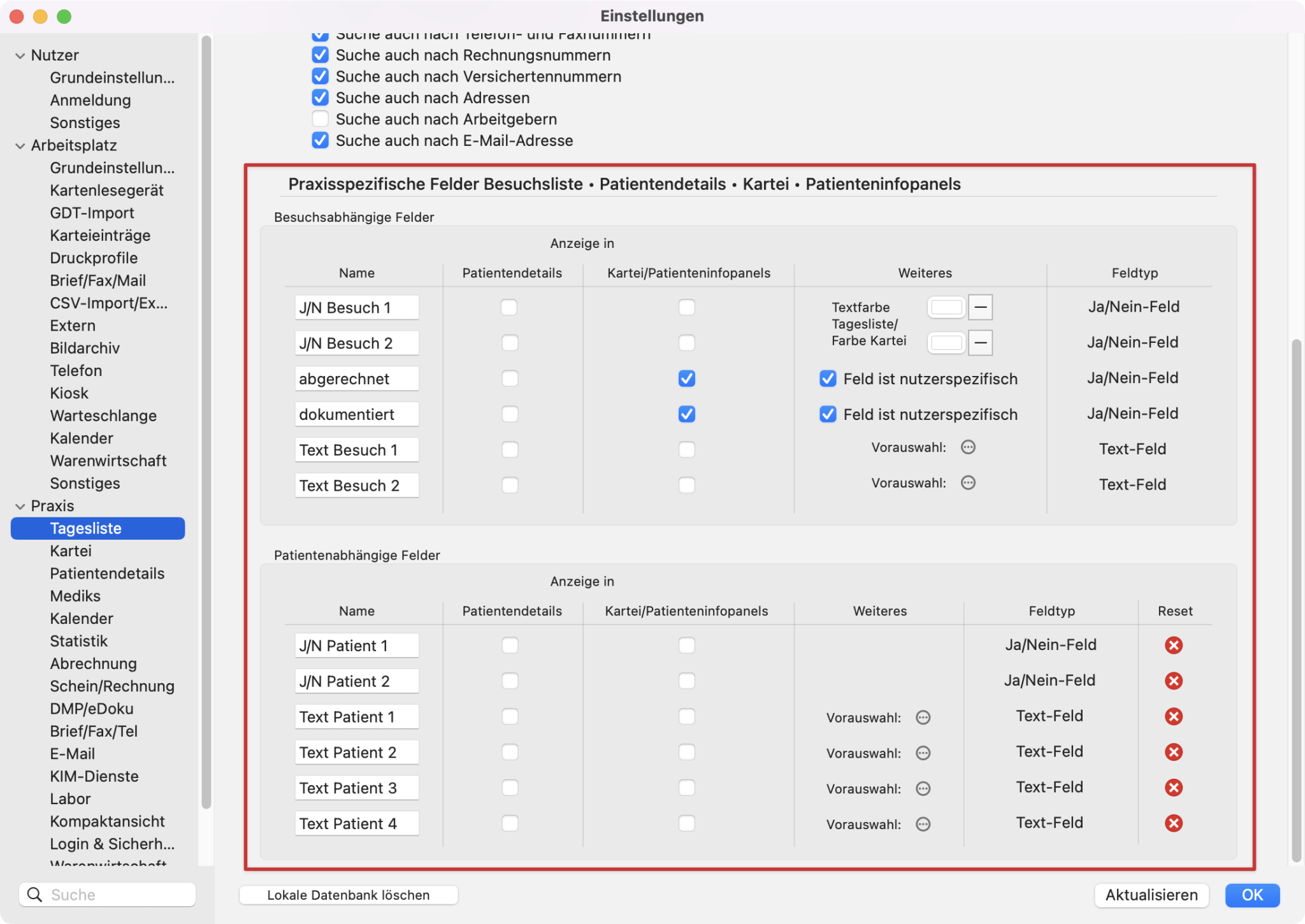 tomedo handbuch karteieintraege formulare customformular zurueckschreiben praxisspezifische felder