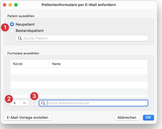 tomedo handbuch karteieintraege formulare patientenformulare anfordern popup