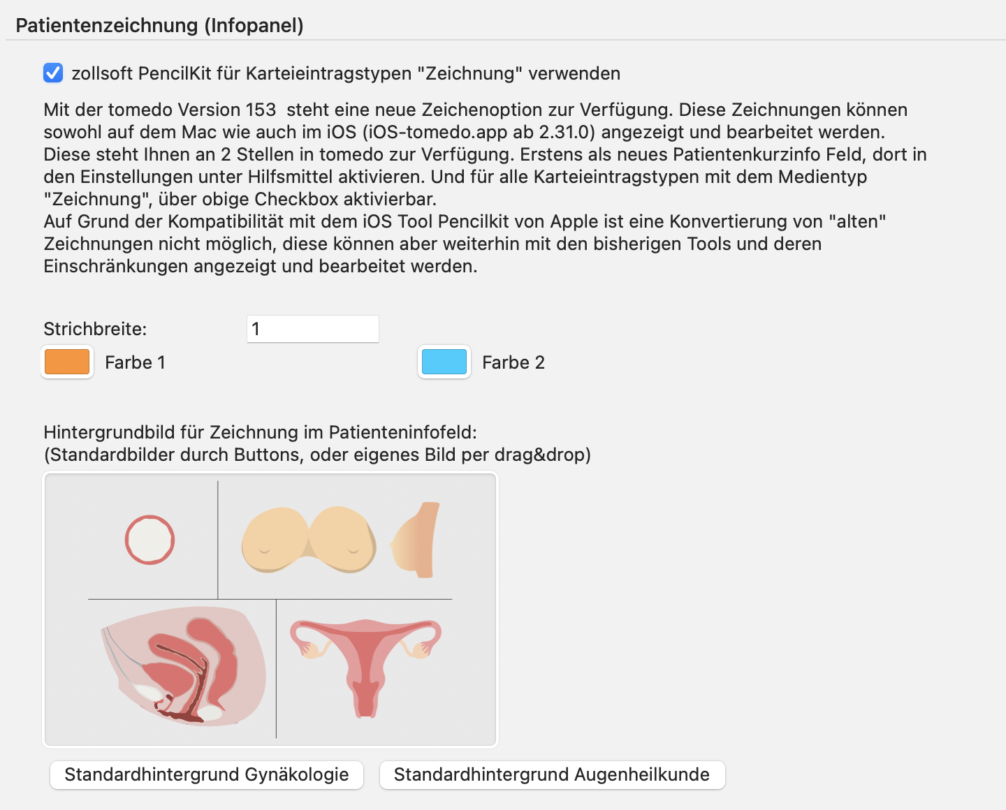 tomedo handbuch karteieintraege zeichnung einstellungen