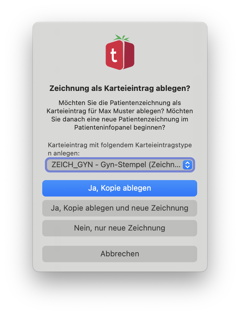 tomedo handbuch karteieintraege zeichnung patientenkurzinfo speichern