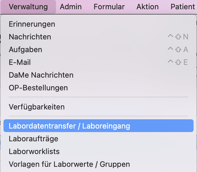 tomedo handbuch labor verwaltung menue oesterreich