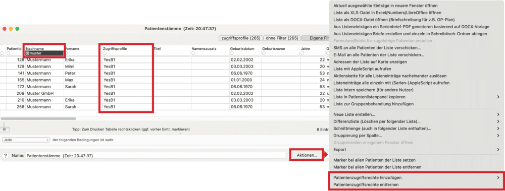 tomedo handbuch patienten zugriffsprofile statistik aktionen