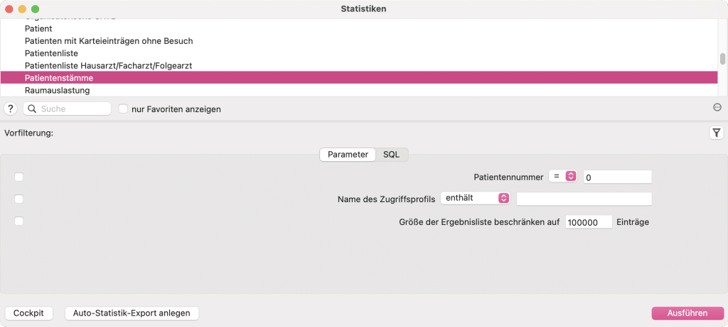 tomedo handbuch patienten zugriffsprofile statistik patientenstaemme 1