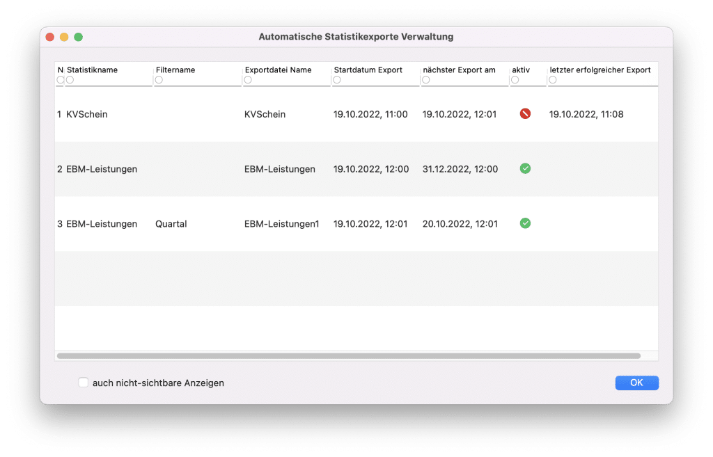 tomedo handbuch statistiken automatischer statistikexport verwaltung ohne filter