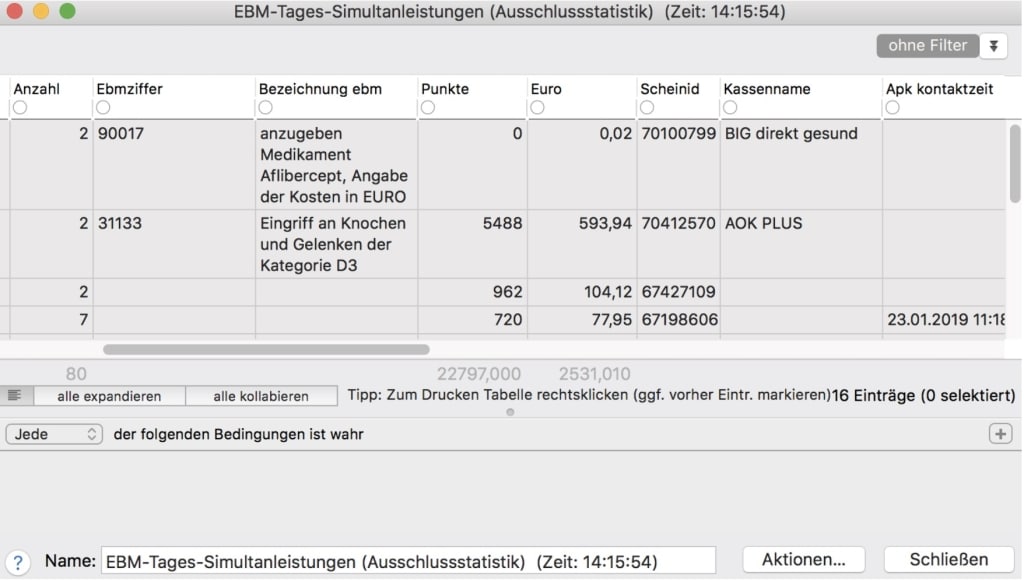 tomedo handbuch statistiken ergebnisliste