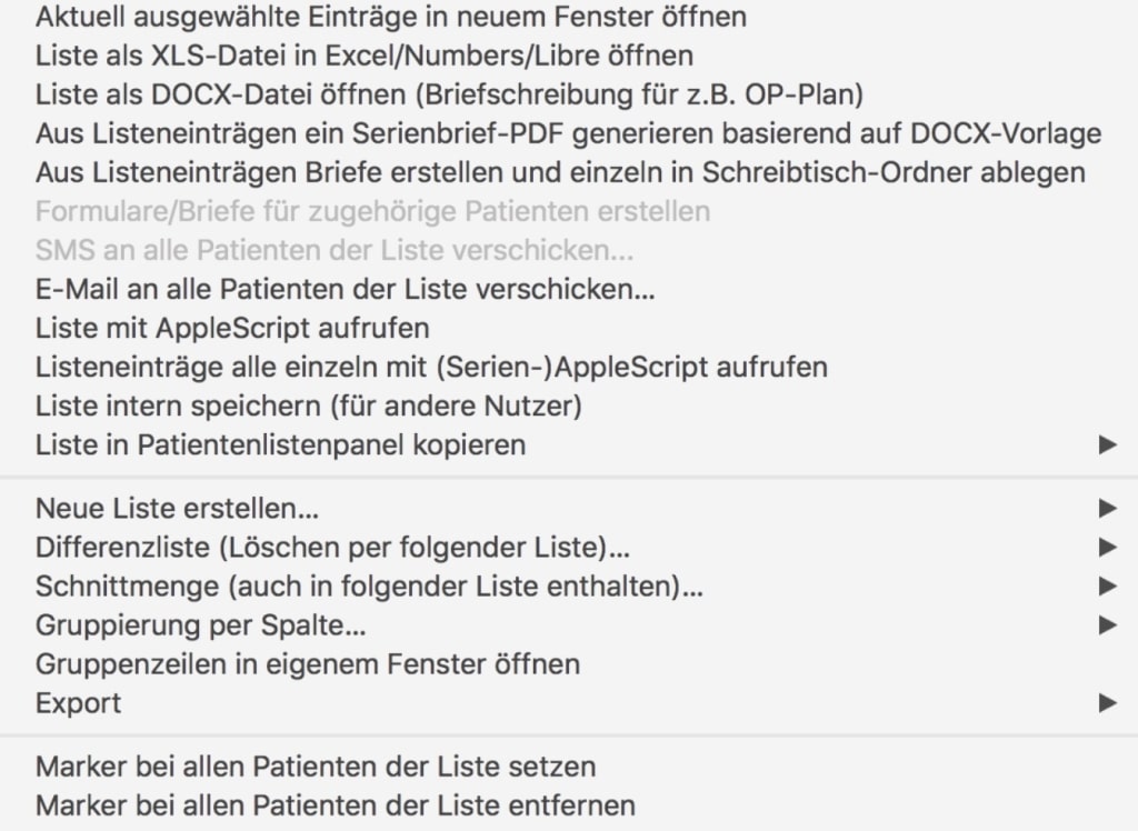 tomedo handbuch statistiken menue optionen