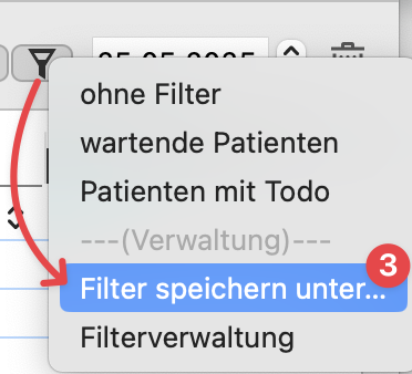 tomedo handbuch tagesliste filter anlegen 2