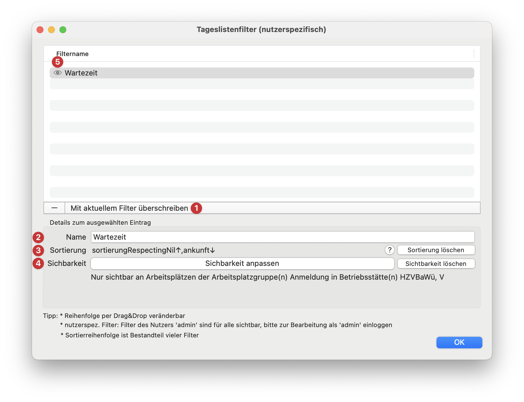 tomedo handbuch tagesliste filter filterverwaltung