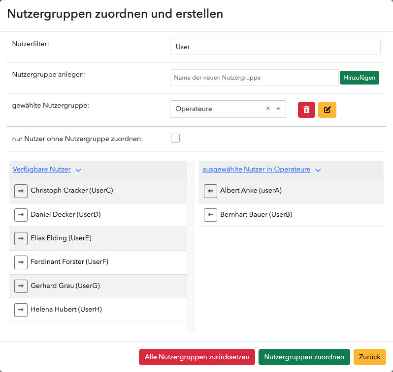 Nutzerverwaltung Nutzergruppen zuordnen und erstellen