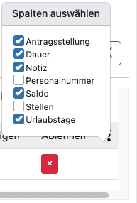 arzeko abwesenheiten spalten auswahl