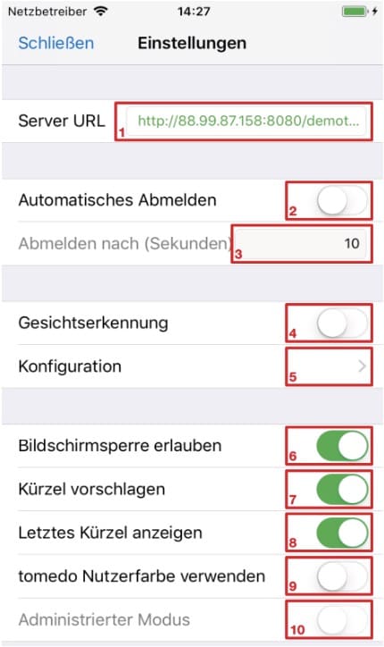 arzeko mobil einstellungsbildschirm