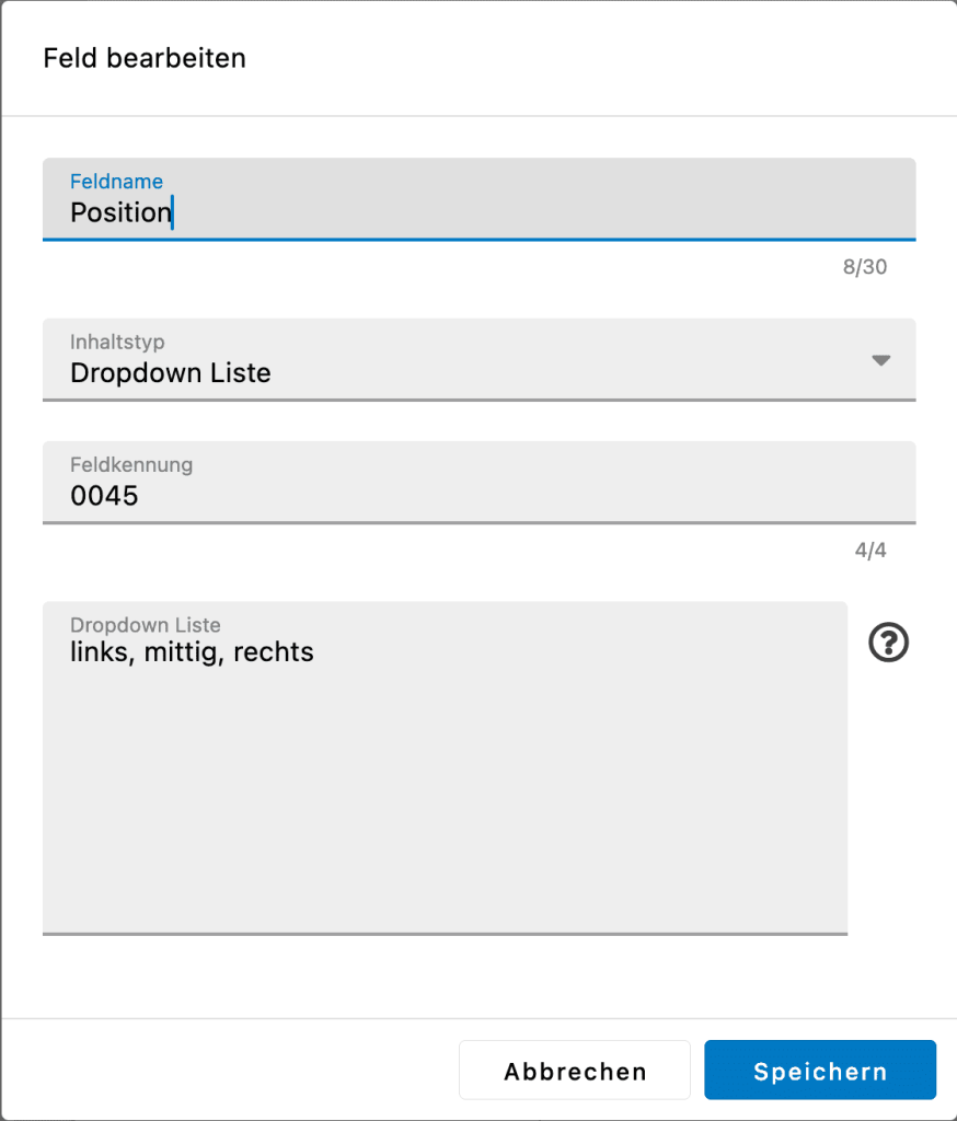 link handbuch custom gdt feld dropdown liste