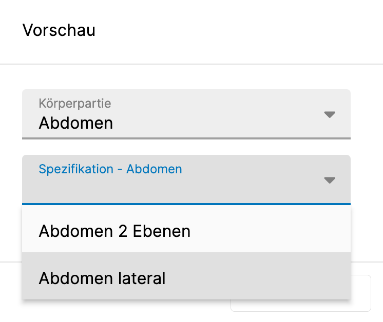 link handbuch vorschau dropdown json erste auswahl