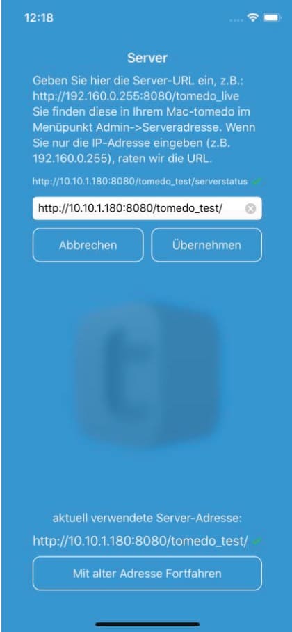 mobiles tomedo handbuch server aendern