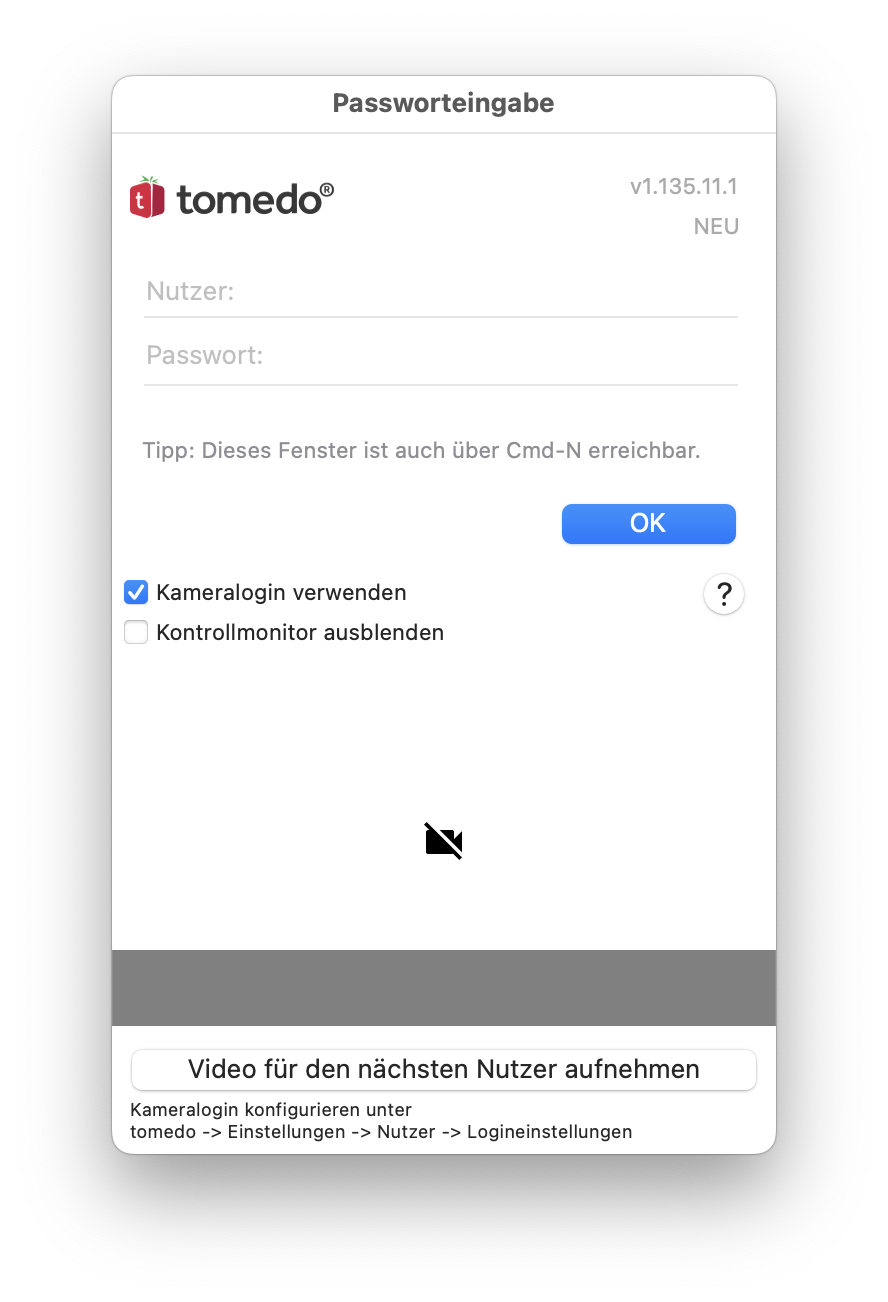 Tomodo Das Kameralogin | tomedo® Onlinehilfe