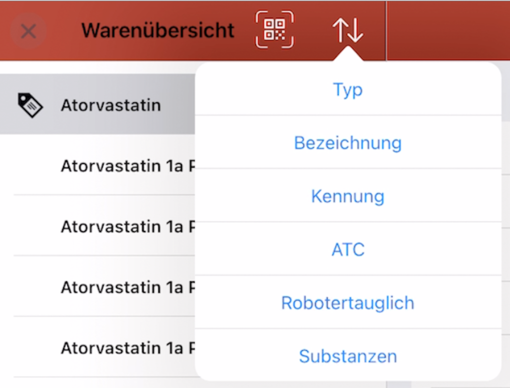 tomedo mobile app warenwirtschaft sortierung