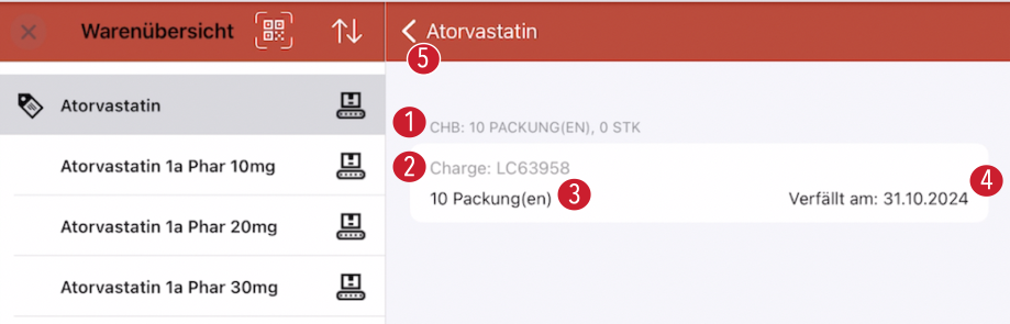 tomedo mobile app warenwirtschaft warenuebersicht atorvastatin bestand