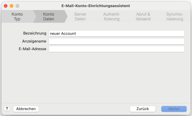 E Mail Konto Einrichtungsassistent Schritt 2