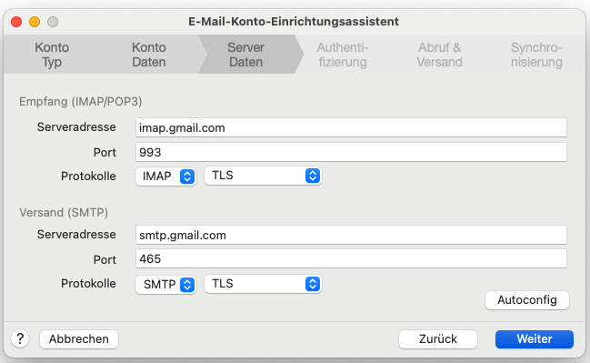 E Mail Konto Einrichtungsassistent Schritt 3 1