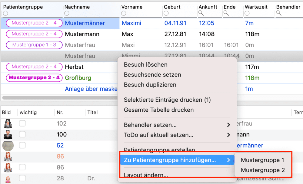 tomedo handbuch Gruppenbehandlung Tagesliste 2