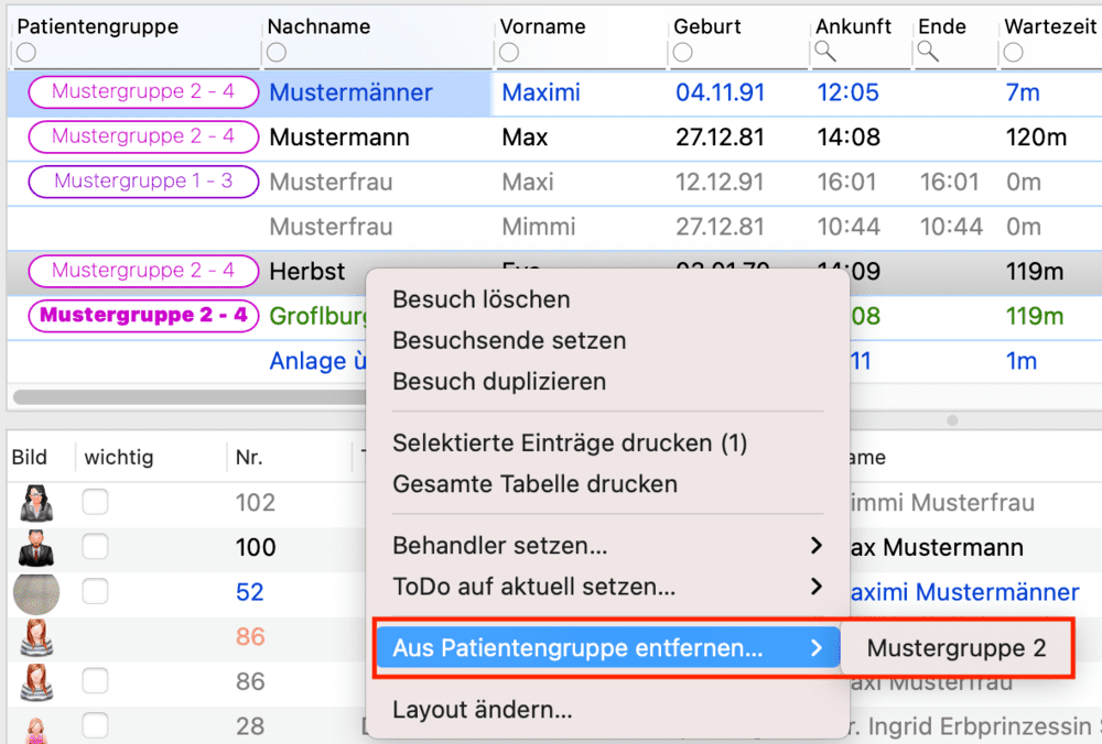 tomedo handbuch Gruppenbehandlung Tagesliste 3