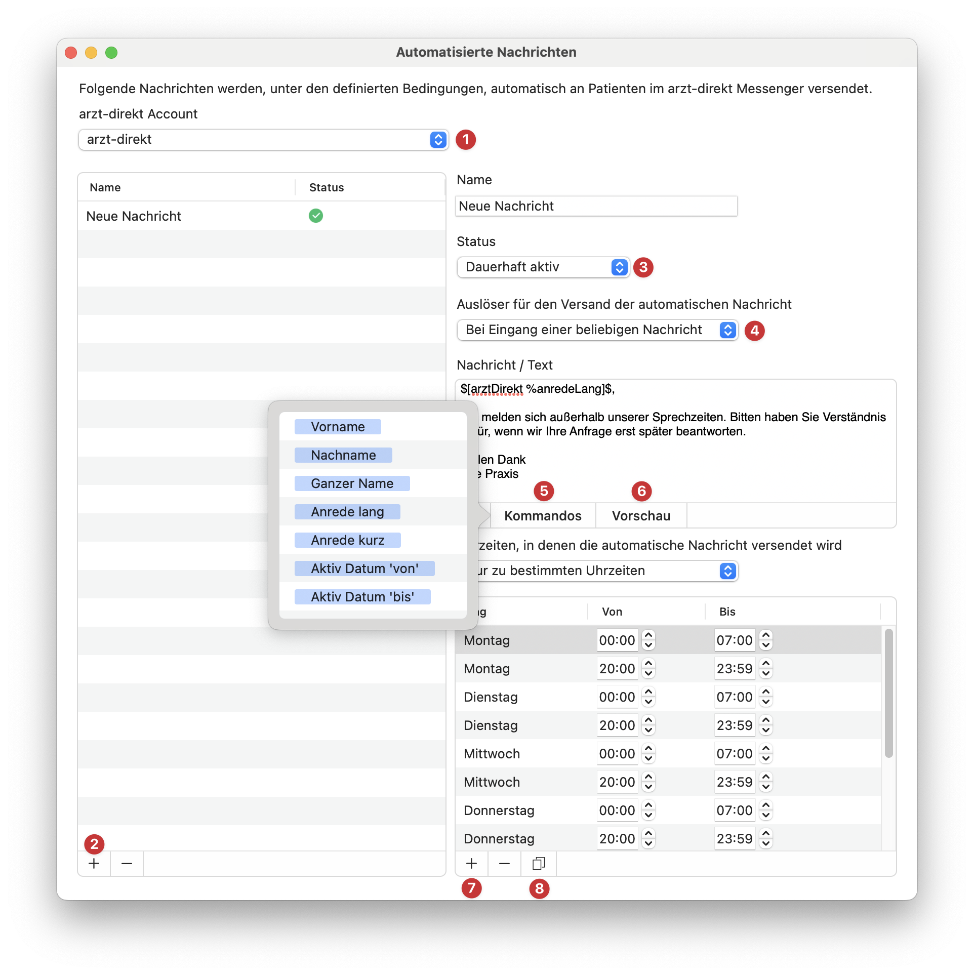 tomedo handbuch ad messenger auto nachrichten konfiguration