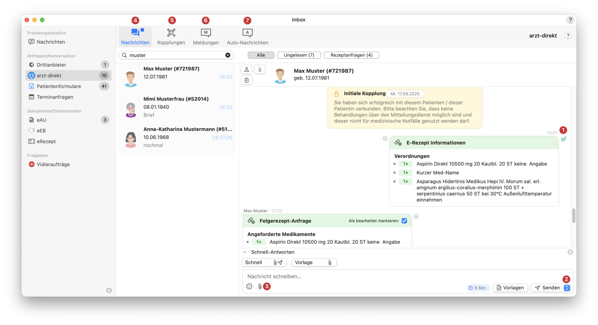 tomedo handbuch ad messenger inbox chat