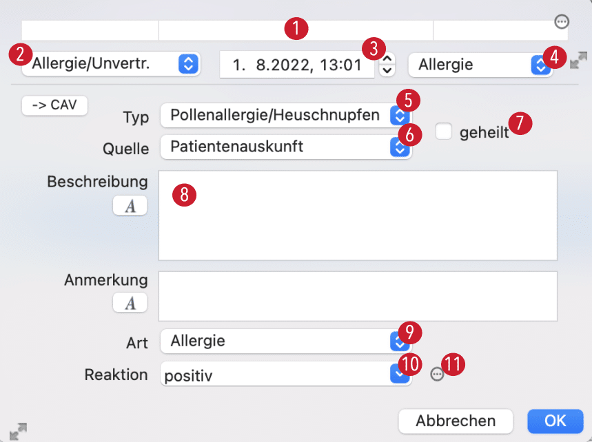 tomedo handbuch allergien dossier dossiereintrag schweiz