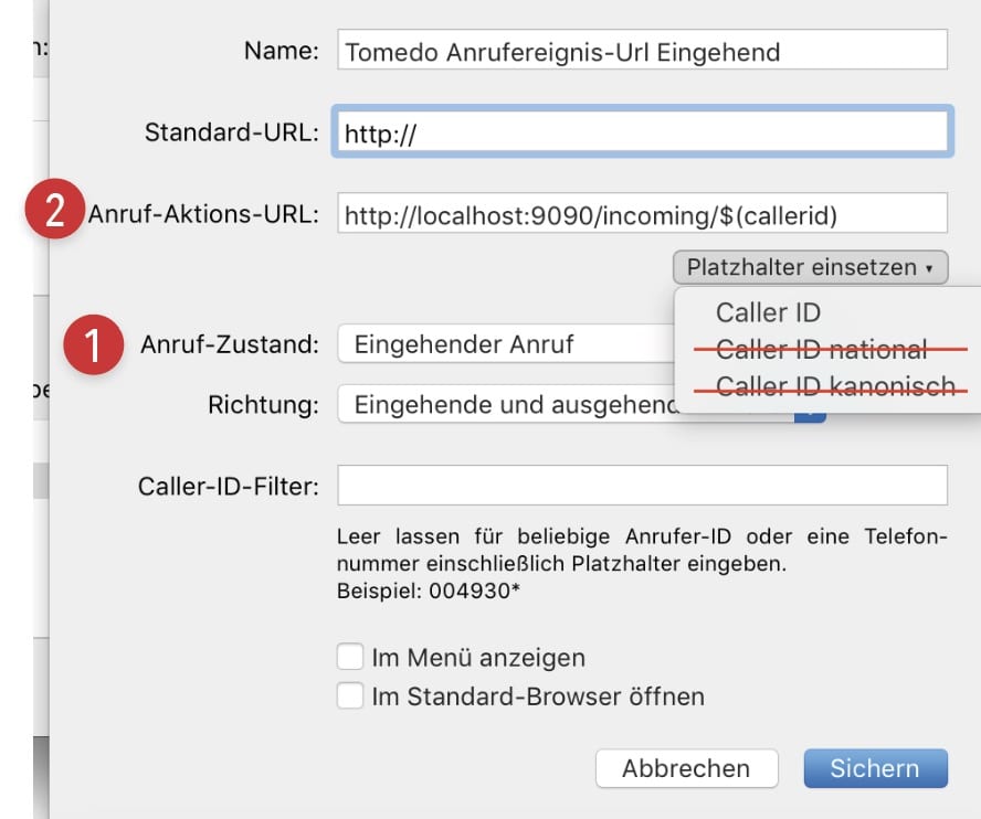 tomedo handbuch anruf panel setup