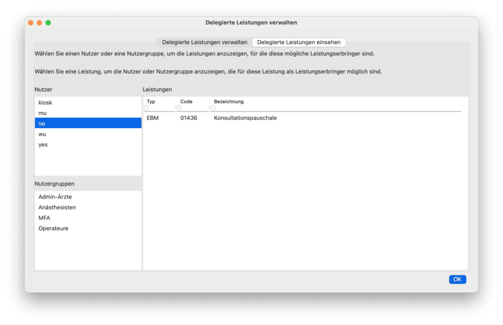 tomedo handbuch arbeitsplatzeinstellungen delegierteLeistungen einsehen 2