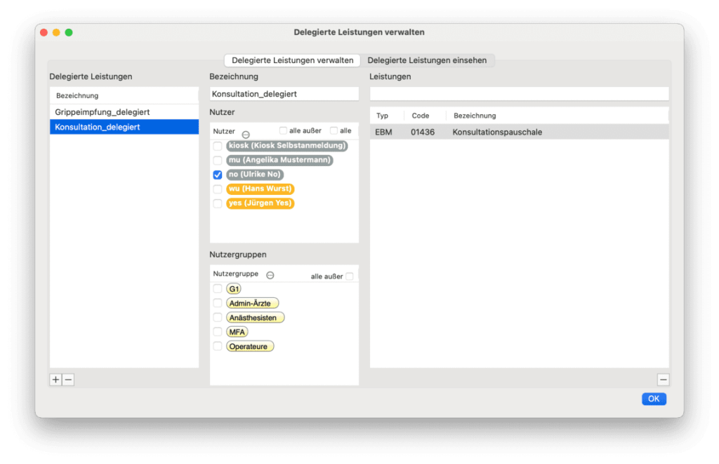 tomedo handbuch arbeitsplatzeinstellungen delegierteLeistungen verwalten