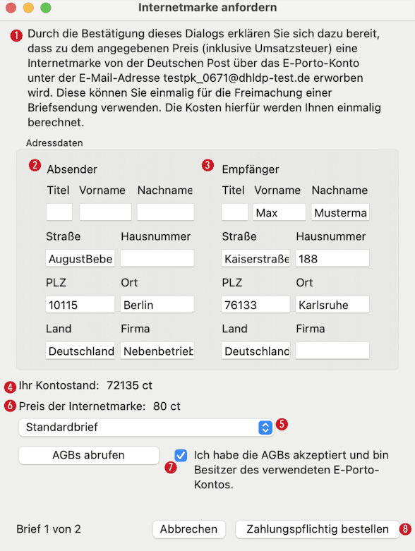 tomedo handbuch briefschreibung internetmarke anfordern 2