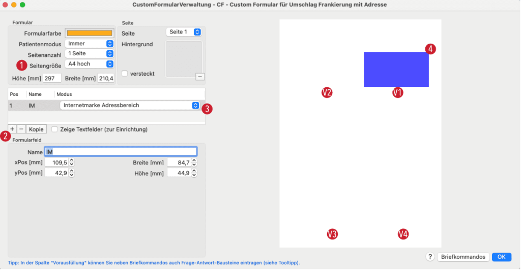 tomedo handbuch briefschreibung internetmarke custom formular