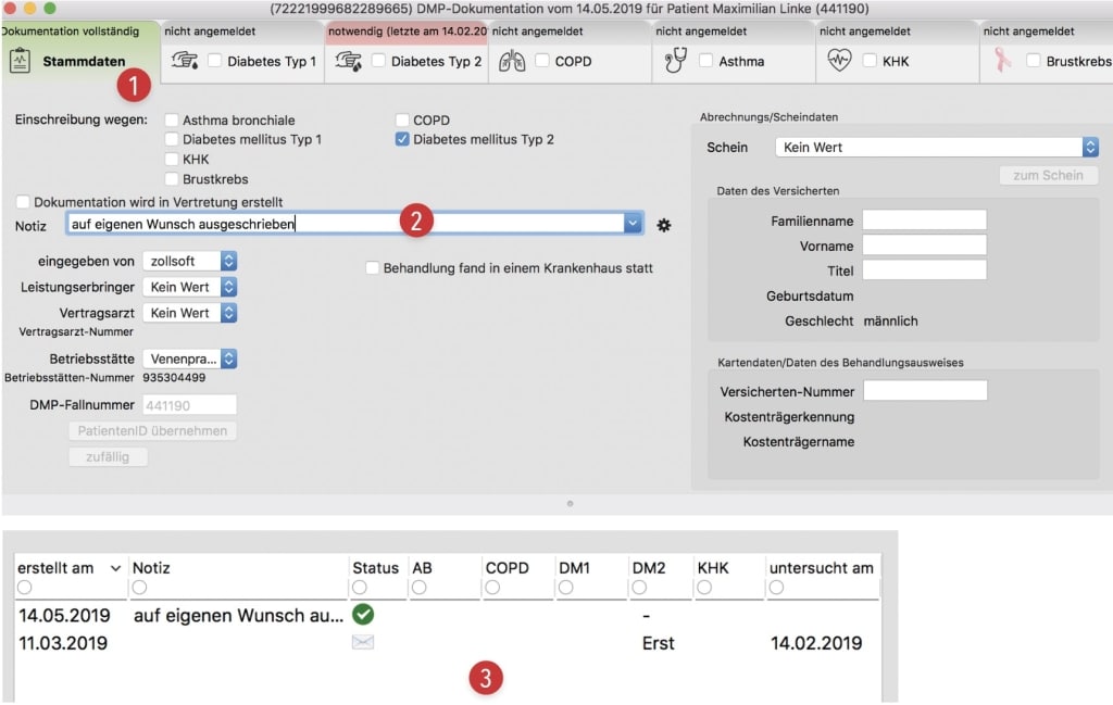 tomedo handbuch dmp dokumentation managen ein und ausschreibungen