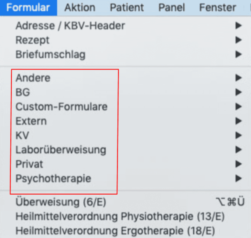 tomedo handbuch formular Formularmenue